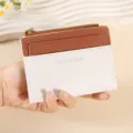 Portefeuille court pour femme porte-cartes bicolore avec fermeture eclair et poches - Blanc