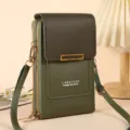 ENDAYCON Bolso Bandolera Móvil Verde Marrón Cuero PU Cremallera Doble Funda Teléfono - Verde