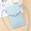 Light blue mini crossbody phone bag for women with cute heart lock design and slim strap. - Light Green
