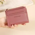 Portefeuille court en cuir PU pour femme porte-cartes minimaliste rose avec poche monnaie - Rose