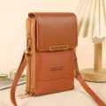 Bolso bandolera marrón para teléfono con doble cremallera, funda vertical de piel PU. - Marrón