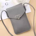 Grey crossbody phone bag with heart metal buckle, PU leather, stylish mini purse for women. - Dark Gray