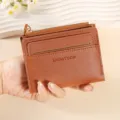 Portefeuille court marron pour femme porte-cartes avec poche zippée et fentes utilisation - Marron