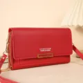 Sac bandoulière femme en cuir PU rouge, grand portefeuille multi-poches avec lanière. - Rouge