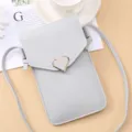 Grey crossbody phone bag for women, retro solid color mini shoulder bag with heart lock. - Gray
