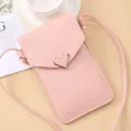 Pink PU leather crossbody phone bag for women with cute heart metal buckle and slim strap. - Light Pink