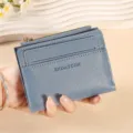 Blue short wallet for women, compact PU leather card holder with zipper pocket and multiple slots. - Blue