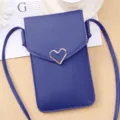 Stylish blue crossbody phone bag with gold heart clasp, perfect for women and girls daily use. - Dark Blue