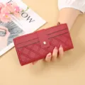 Stylish Red Quilted Long Wallet For Women With Multiple Card Slots And Secure Zipper - Red
