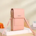 Sac bandoulière rose pour téléphone portable, petit sac d'épaule vertical mignon à double fermeture. - Rose