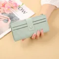 Portefeuille long femme vert clair cuir PU matelassé multi-cartes bouton pression élégant - Vert