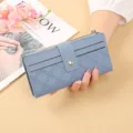 Women long wallet blue PU leather quilted zipper purse stylish card holder organizer daily - Blue