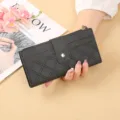 Women long wallet black PU leather zipper clasp card slots casual clutch purse for daily use new - Black