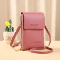 Borsa a tracolla rosa per donna, piccola borsa verticale per telefono con zip e patta. - rosa scuro