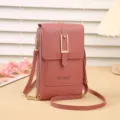 Borsa a tracolla rosa per telefono, piccola pochette verticale in pelle PU con doppie chiusure. - rosa scuro