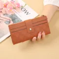 Brown PU leather long wallet for women with snap closure, zipper and chic quilted card slots. - Brown