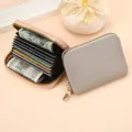 Tarjetero de acordeón con doble cremallera para mujeres y hombres pequeña cartera corta. - Estilo HK019 (Gris) / Gris
