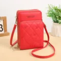 Borsa a tracolla rossa da donna, elegante mini borsetta per cellulare trapuntata con zip. - Rosso