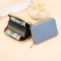 Tarjetero de acordeón con doble cremallera para mujer monedero con múltiples ranuras gran capacidad - Estilo HK019 (Azul) / Azul