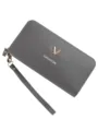 Damen Grau Lang Geldbörse Doppel Reißverschluss Handtasche Litschi Muster Armband - Grau
