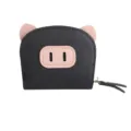 Joli porte-monnaie cochon de dessin animé avec fermeture éclair, étui de carte noir. - Noir