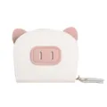 Porte-cartes mignon motif cochon pour femme, portefeuille zippé blanc et rose pour monnaie. - Blanc