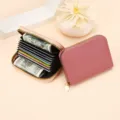Tarjetero de acordeón con cremallera doble para mujer monedero corto gran capacidad - Estilo HK019 (Rosa Oscuro) / Rosa oscuro