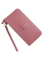 Damen lange Geldbörse doppter Reißverschluss rosa Clutch Tasche minimalistisch Handschlaufe - Rosa