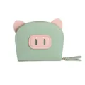 Porte-cartes mignon forme cochon femme en cuir portefeuille accordéon fermeture éclair - Vert