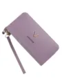 Portefeuille long pour femme violet avec double fermeture éclair, dragonne et motif litchi. - Violet