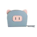 Porte-carte accordéon mignon cochon bleu, porte-monnaie en cuir PU multi-fentes avec zip. - Bleu