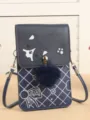 Sac bandoulière élégant pour femme en cuir PU bleu foncé avec charmant pompon en peluche. - Bleu