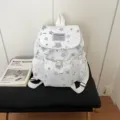 White star print backpack, cute ins style school bag with front pocket and shoulder straps. - Without Pendant / White Without Pendant