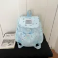 Light blue star print backpack, cute mini school bag for daily travel and casual wear. - Without Pendant / Blue Without Charm