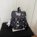 Petit sac à dos noir avec imprimé étoiles style coréen mignon sac de voyage quotidien - Noir Avec Pendentif