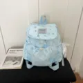 Joli sac à dos bleu clair de style coréen ins avec imprimé d'étoiles et de chiots pour les voyages. - Bleu avec pendentif