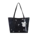 Fashion women commuter tote bag with glitter butterfly pattern and cute plush bunny pendant chic - With Pendant / Blue