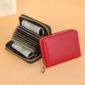 Porte-cartes accordéon compact en cuir PU, grand portefeuille multi-fentes pour tous - Rouge