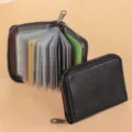Porte-cartes accordéon en cuir noir avec fermeture éclair, portefeuille compact et élégant. - Noir