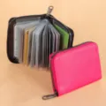 Porte-cartes Accordéon Rose Portefeuille Fermeture Éclair Minimaliste Uni Compact - Magenta
