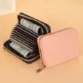 Porte-cartes accordéon pour femme portefeuille mini uni zippé porte-monnaie rose noir élégant - Rose
