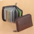 Porte-cartes accordéon en cuir marron portemonnaie slim minimaliste avec fentes. - Café