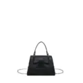 Black leather handbag for women elegant bow crossbody bag stylish top handle bag - Black