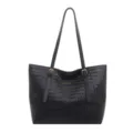 Bolso tote de cuero tejido negro con correas de hombro, bolso minimalista de gran capacidad. - Negro