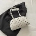 White polka dot shoulder pillow bag for women, stylish cute underarm handbag for daily use. - White Without Pendant
