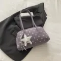 Purple polka dot shoulder pillow bag for women, cute niche style underarm tote handbag. - Purple With Pendant
