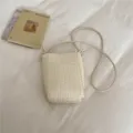 Autumn new women woven PU leather crossbody bag minimalist chic small phone shoulder bag - White