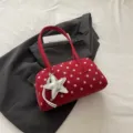 Red polka dot shoulder pillow bag with silver star charm, stylish underarm handbag. - Red with Pendant