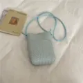 Korean style PU woven phone bag chic casual versatile single shoulder messenger bag light blue - Blue
