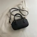 Retro black monogram bowling bag, stylish top handle shoulder bag for women winter fashion. - Black